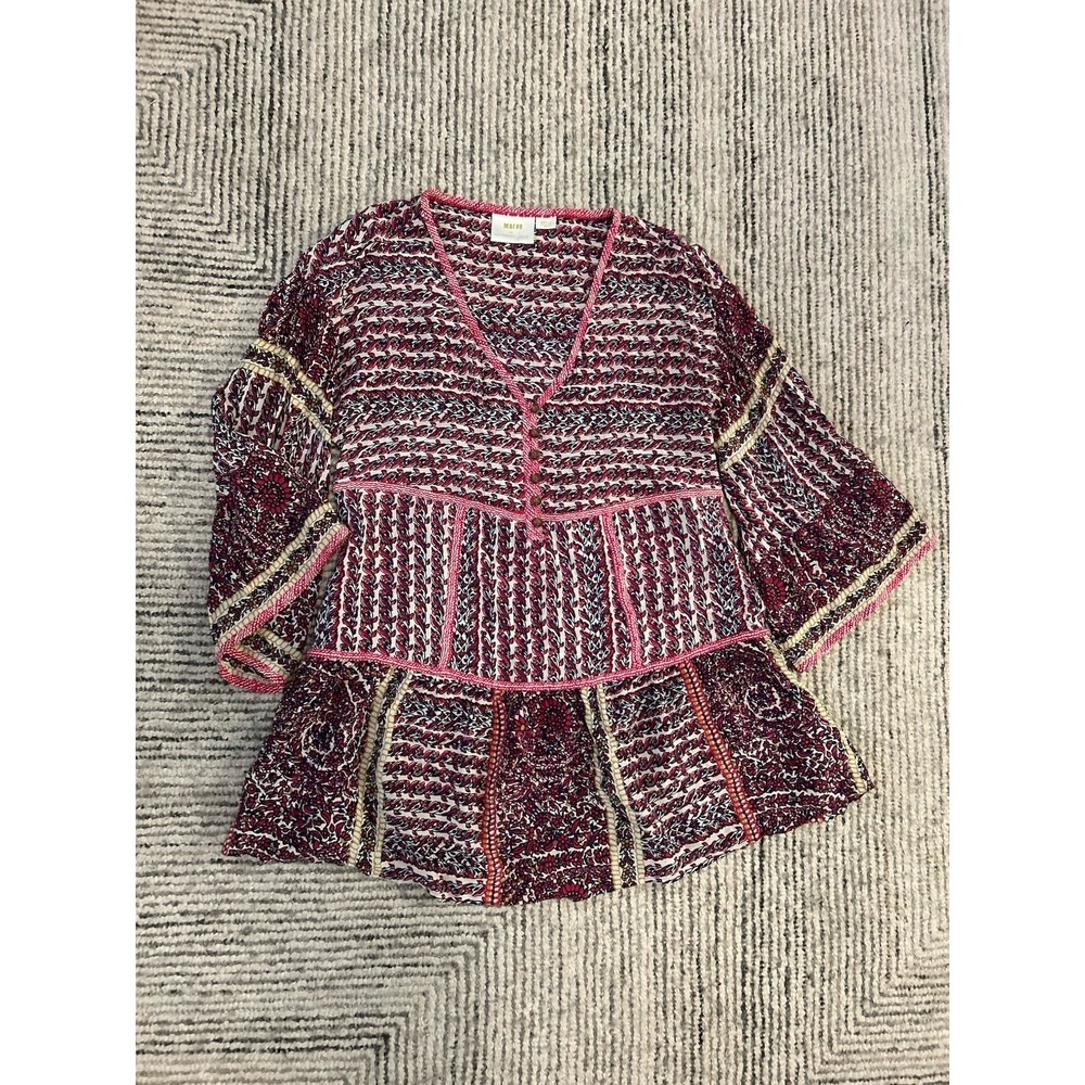 Maeve Top Womens S Silk Boho Patchwork Tunic Oversized Relaxed Hippie Peasant